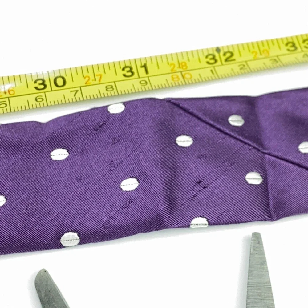 JOS A BANK Signature Collection Purple White Polka Dots Silk Hand Made Necktie